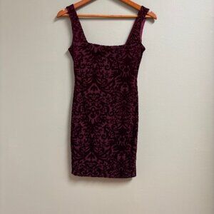 VTG Jump Apparel Womens Red Velvet Burn Out Sheath Y2K Dress Size XS Bodycon 90s